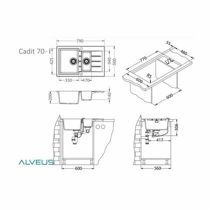 Шамотна мивка Alveus Cadit 70 бежова 79x50 см