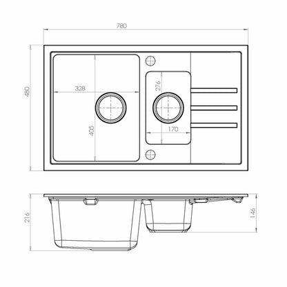 Alveus Intermezzo 70 Black Composite Sink 78x48 cm