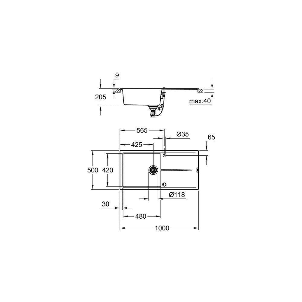 Grohe K400 composite sink 100x50.1 cm black with 1 bowl