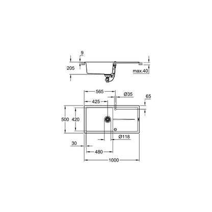Grohe K400 composite sink 100x50.1 cm black with 1 bowl