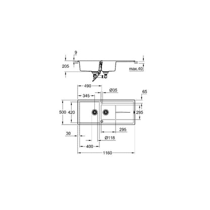 Grohe K400 Composite Sink 116x50.1 cm Black