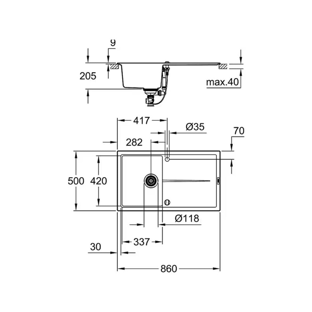 Grohe K400 composite sink 86x50.1 cm black
