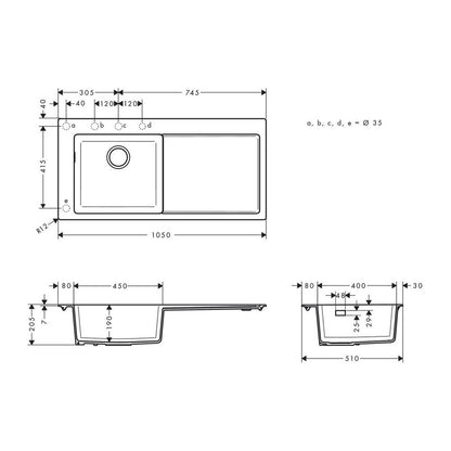 Hansgrohe S51 SilicaTec Composite Sink Left Black Graphite 105x51 cm