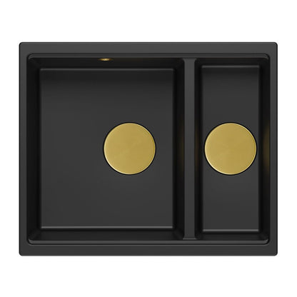 Вградена композитна мивка Quadron Logan 150 черен карбон - златен 56x46 cm