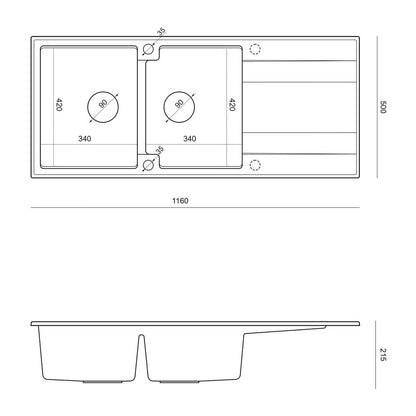 Вградена композитна мивка Quadron Unique Evan 121 бежова - златна 116x50 cm
