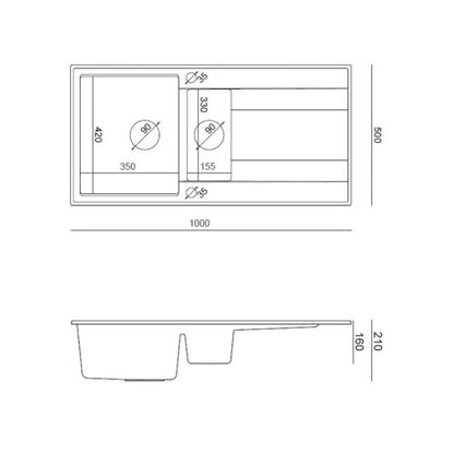 Вградена композитна мивка Quadron Unique Evan 156 бежова - златна 100x50 cm