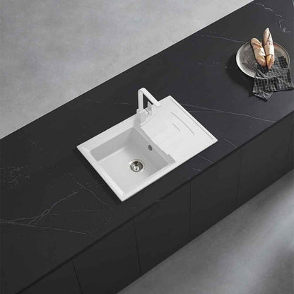 Композитна мивка Inter Ceramic бял завършек 78x50 cm с отцеждач