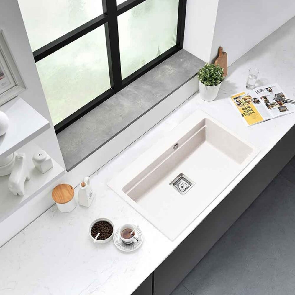 Композитна мивка Inter Ceramic, гранитно бяло покритие, 78x48 см