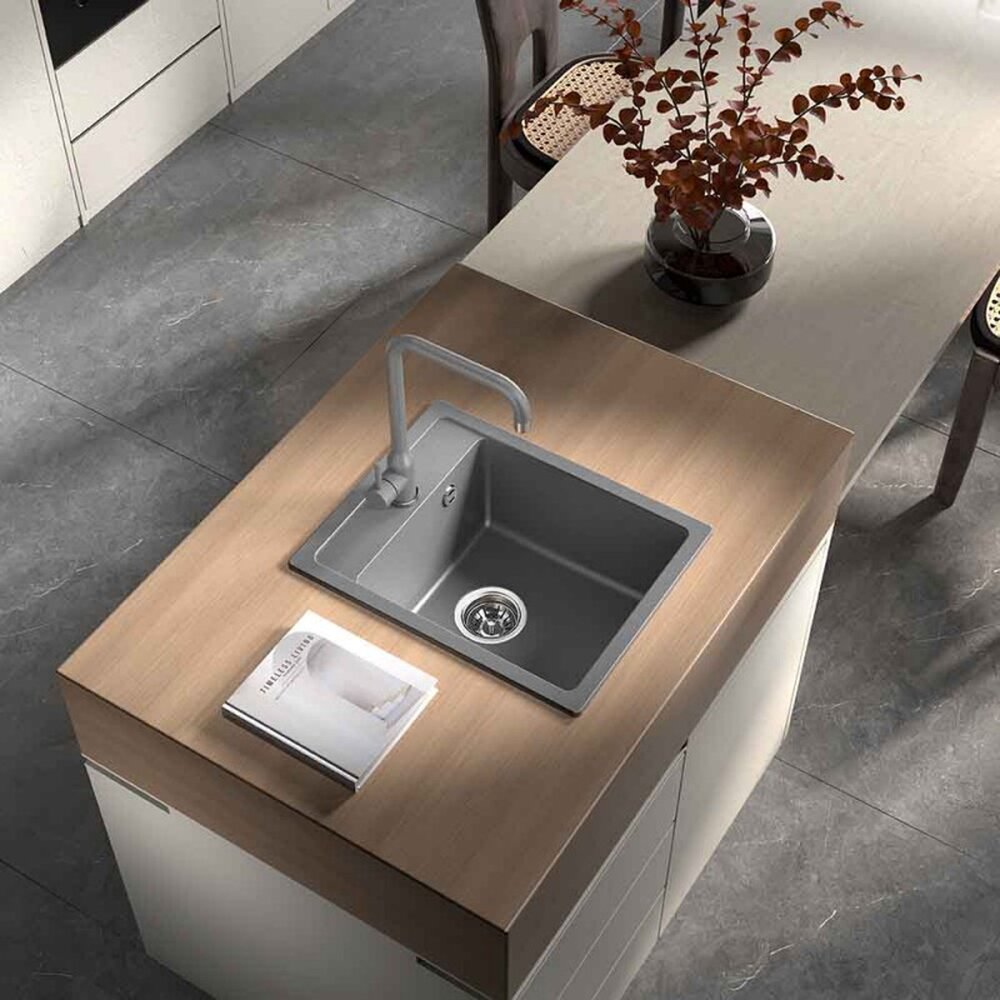 Композитна мивка Inter Ceramic гранитен финиш 40x50 см с отвор за батерия