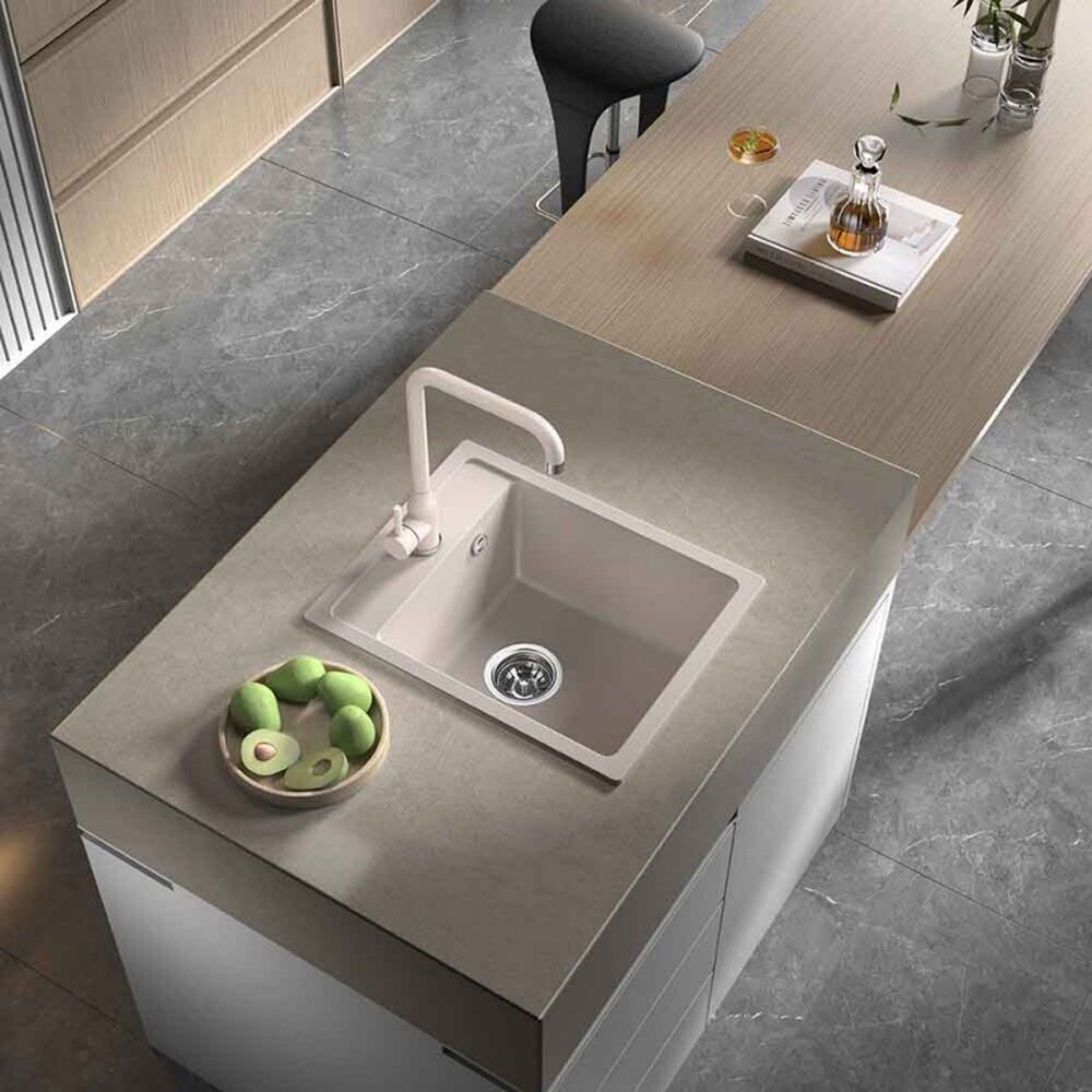 Мивка композит Inter Ceramic гранитен финиш сив пясък 40x50 см с отвор за батерия