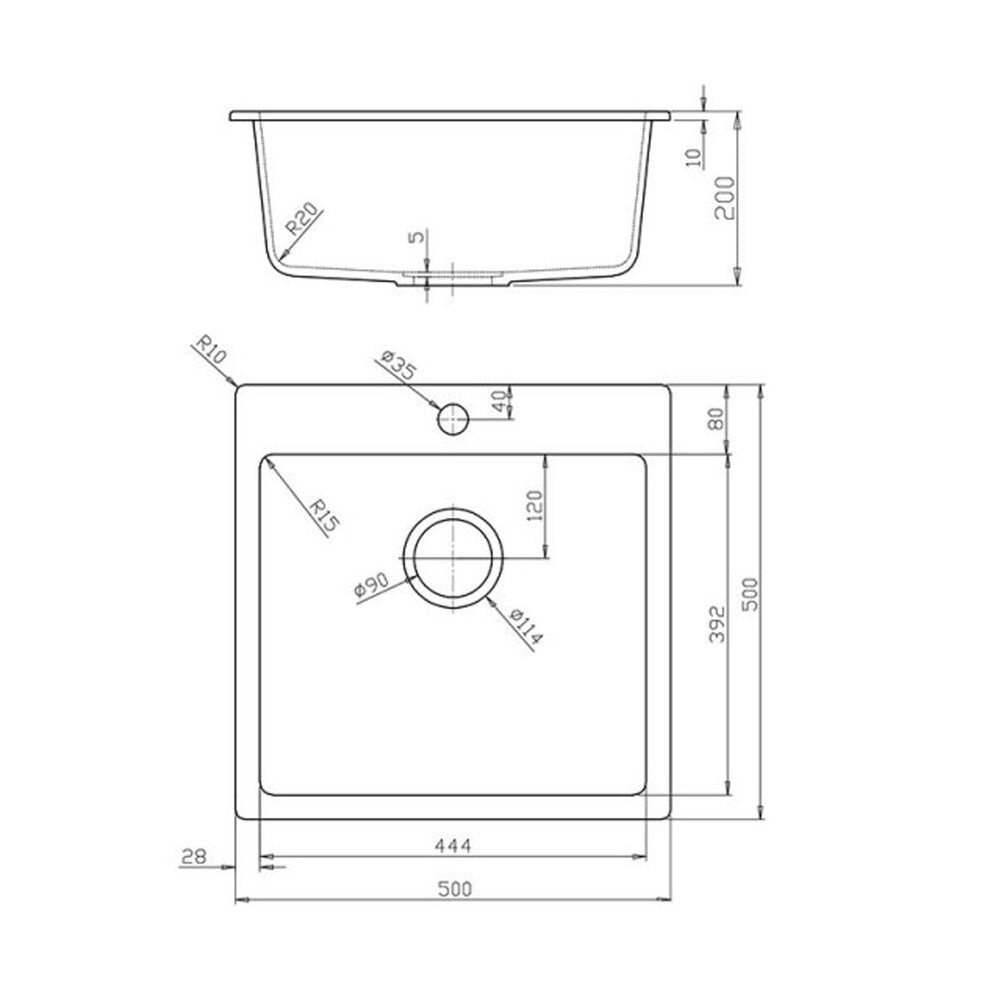 Композитна мивка Inter Ceramic с гранитен финиш сив пясък 50x50 см с отвор за батерия