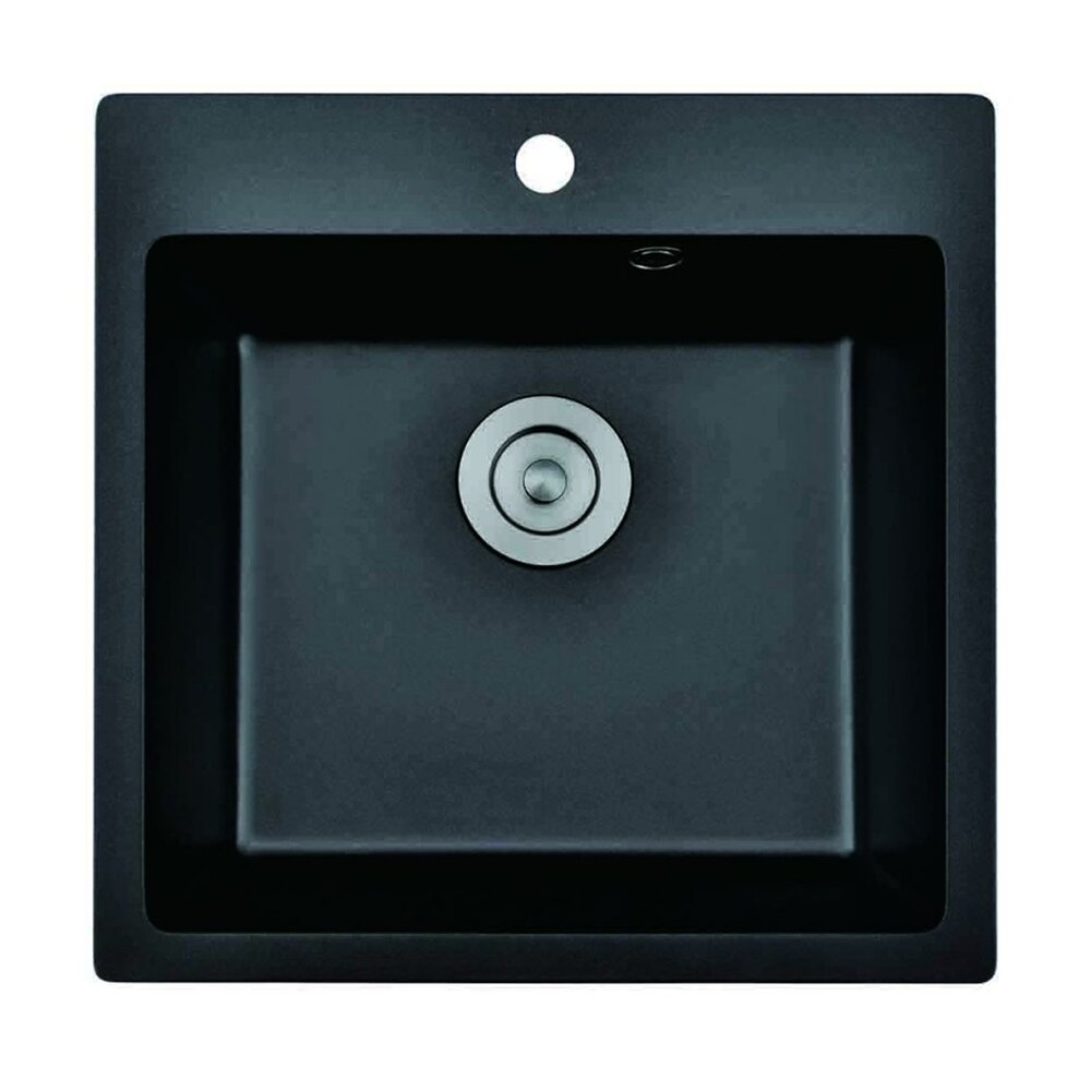 Композитна мивка Inter Ceramic с черен гранитен финиш 50x50 см с отвор за смесител