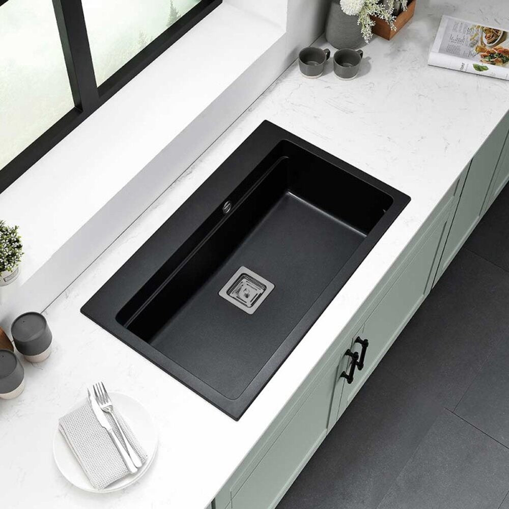 Композитна мивка Inter Ceramic, черен гранит, 78x48 см