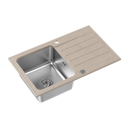 Quadron Pop Kenneth 111 Composite Sink Built-in Stainless Steel Finish - Beige 78x48 cm