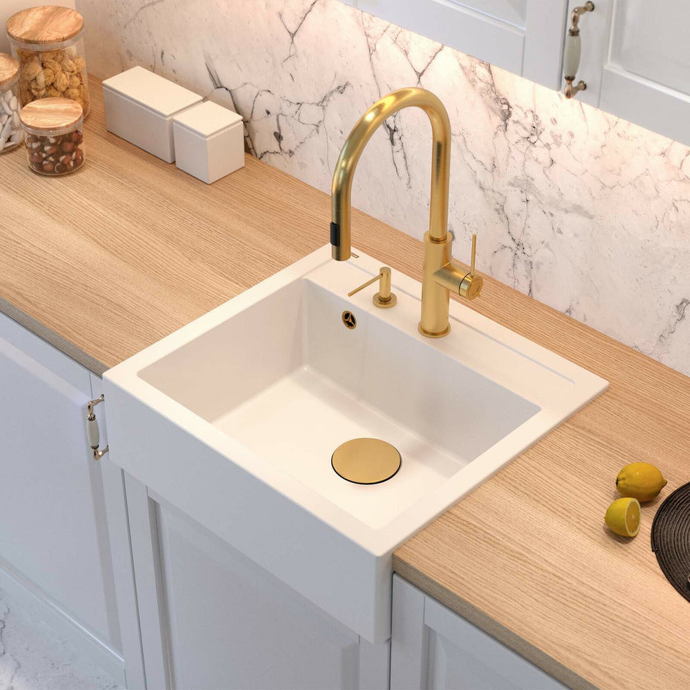 Quadron Unique Bill 110 White - Gold Undermount Sink 60x54 cm