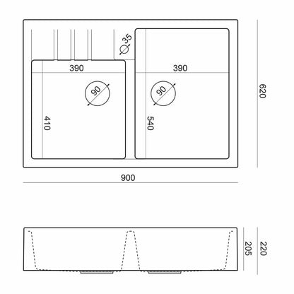 Quadron Unique Bill 120 Carbon Black Undermount Sink 90x62 cm