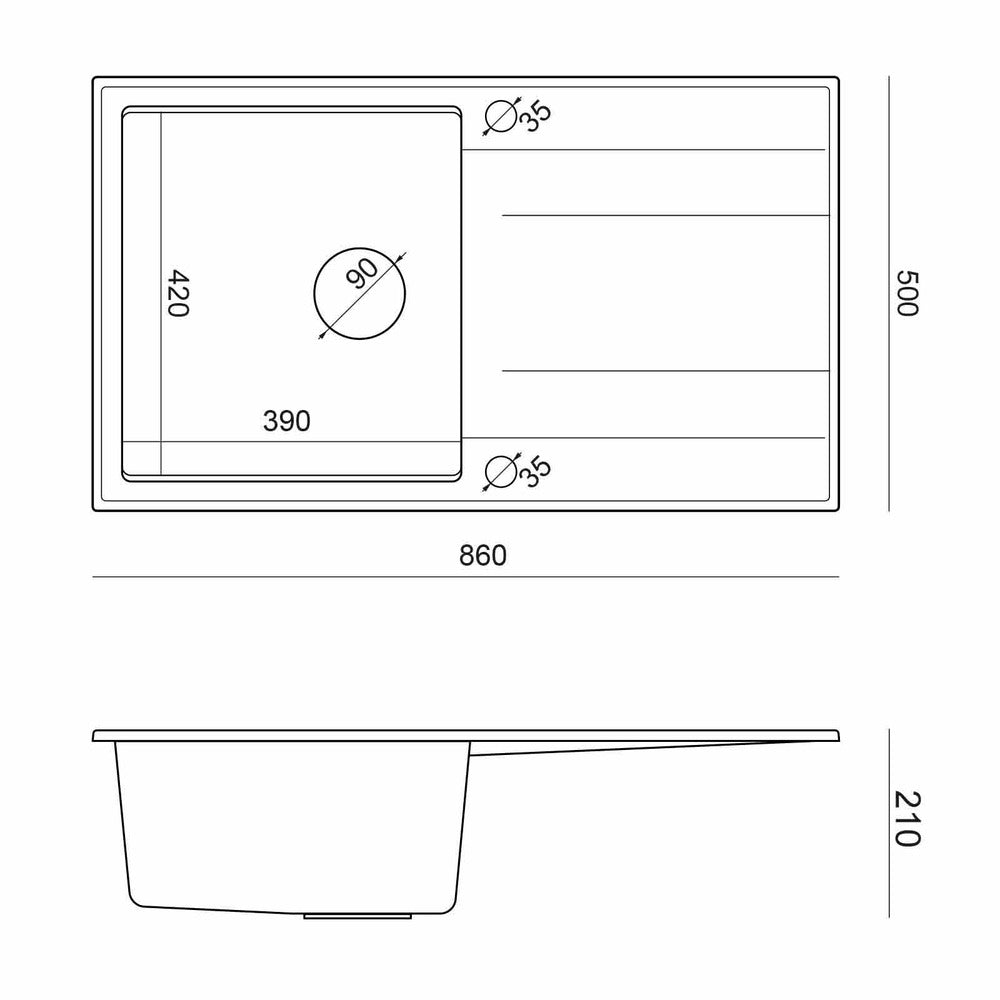 Quadron Unique Evan 111 Carbon Black Undermount Sink 86x50 cm