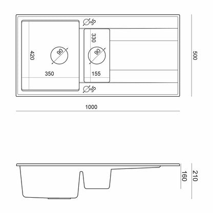 Quadron Unique Evan 156 Gray - Copper Composite Sink 100x50 cm