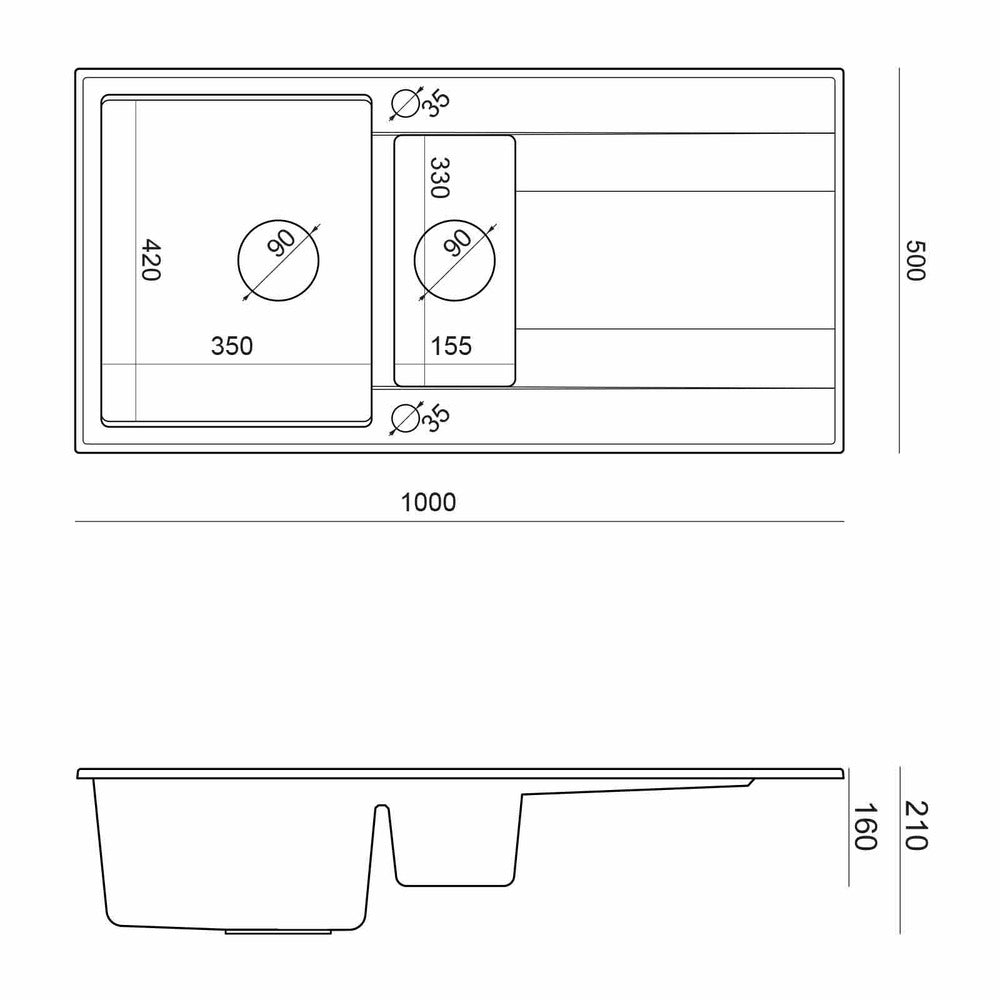 Quadron Unique Evan 156 Gray - Stainless Steel Composite Sink 100x50 cm