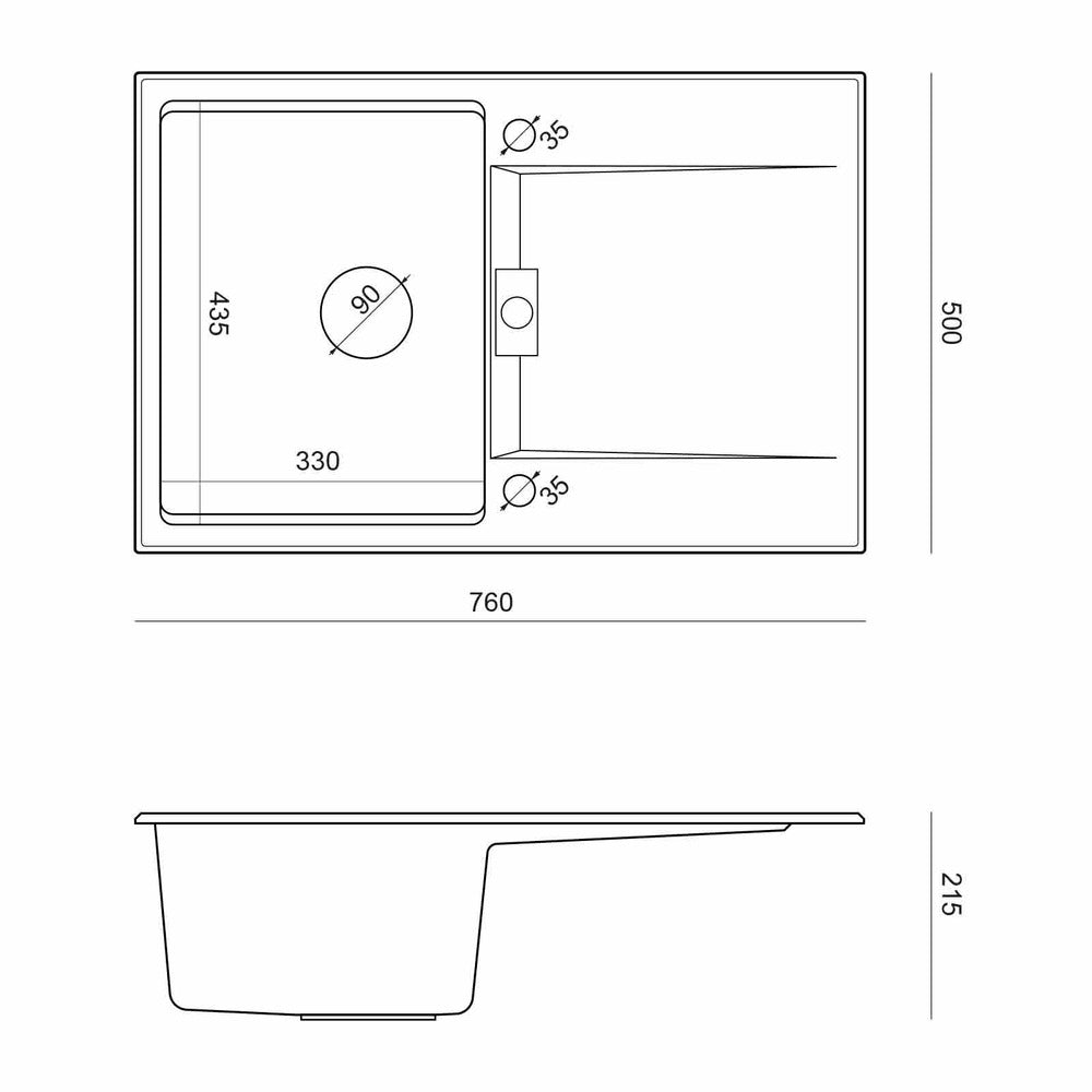 Quadron Unique Oven Composite Sink Built-in Grey - Copper 76x50 cm
