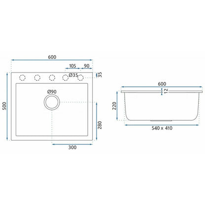 Композитна мивка Rea West XL сива 50x60 см
