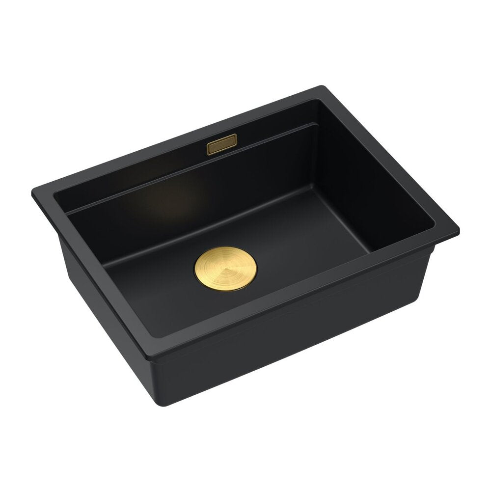 Композитна мивка под плот Quadron Logan 100 черен карбон - златен 56x45 cm