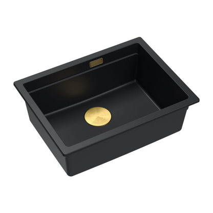 Композитна мивка под плот Quadron Logan 100 черен карбон - златен 56x45 cm
