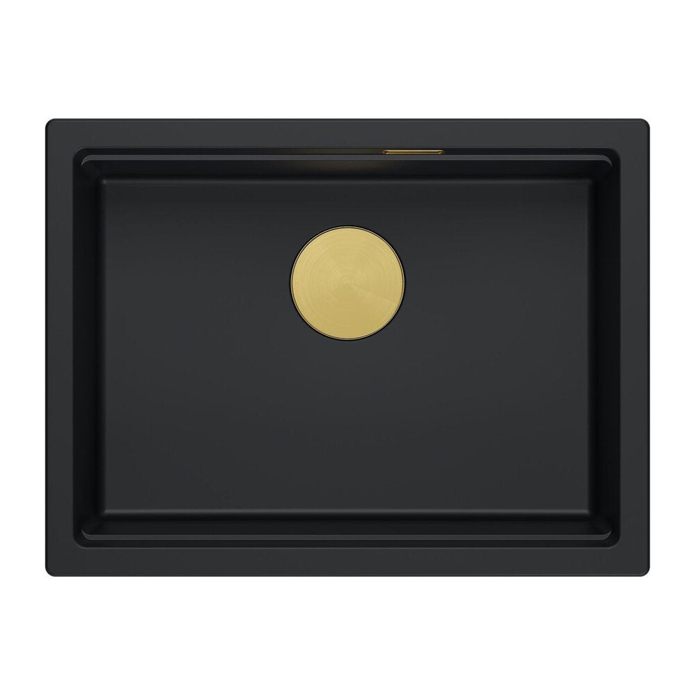 Композитна мивка под плот Quadron Logan 100 черен карбон - златен 56x45 cm