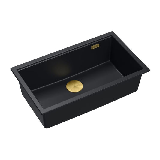 Композитна мивка под плот Quadron Logan 110 черен карбон - златен 76x44 cm