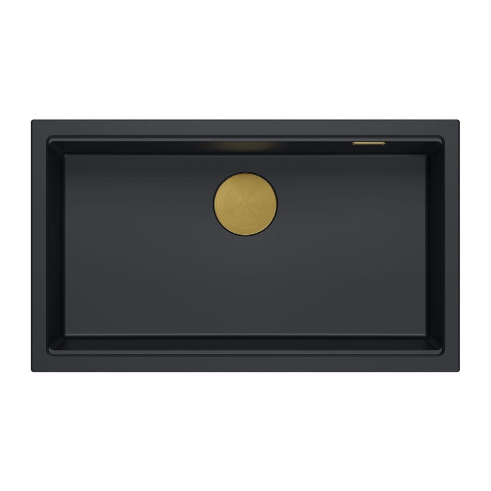 Композитна мивка под плот Quadron Logan 110 черен карбон - златен 76x44 cm