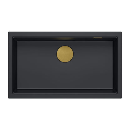 Композитна мивка под плот Quadron Logan 110 черен карбон - златен 76x44 cm