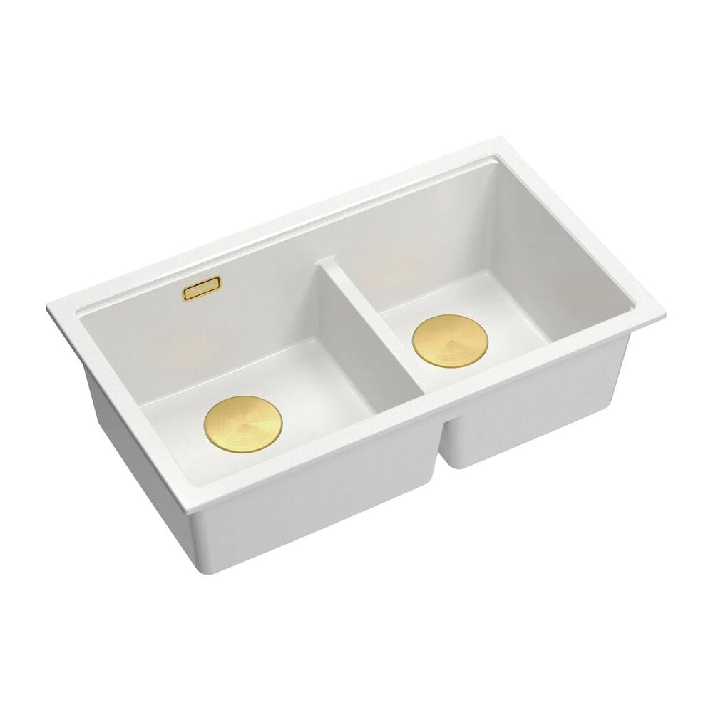 Композитна мивка под плот Quadron Logan 120 бяла - златна 76x45 cm