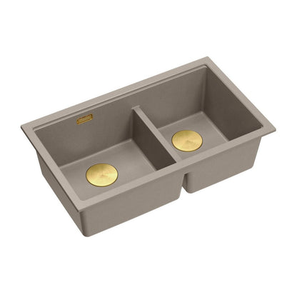 Композитна мивка под плот Quadron Logan 120 бежов soft taupe - златен 76x45 cm