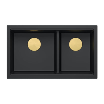 Композитна мивка под плот Quadron Logan 120 черен карбон - златен 76x45 cm