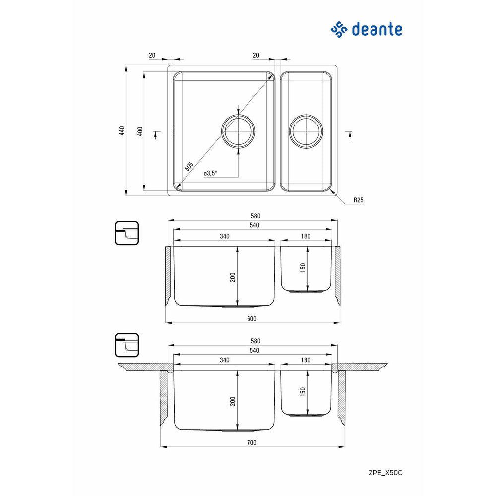 Мивка Deante Egeria инокс сатиниран 2 купи 58x44 см