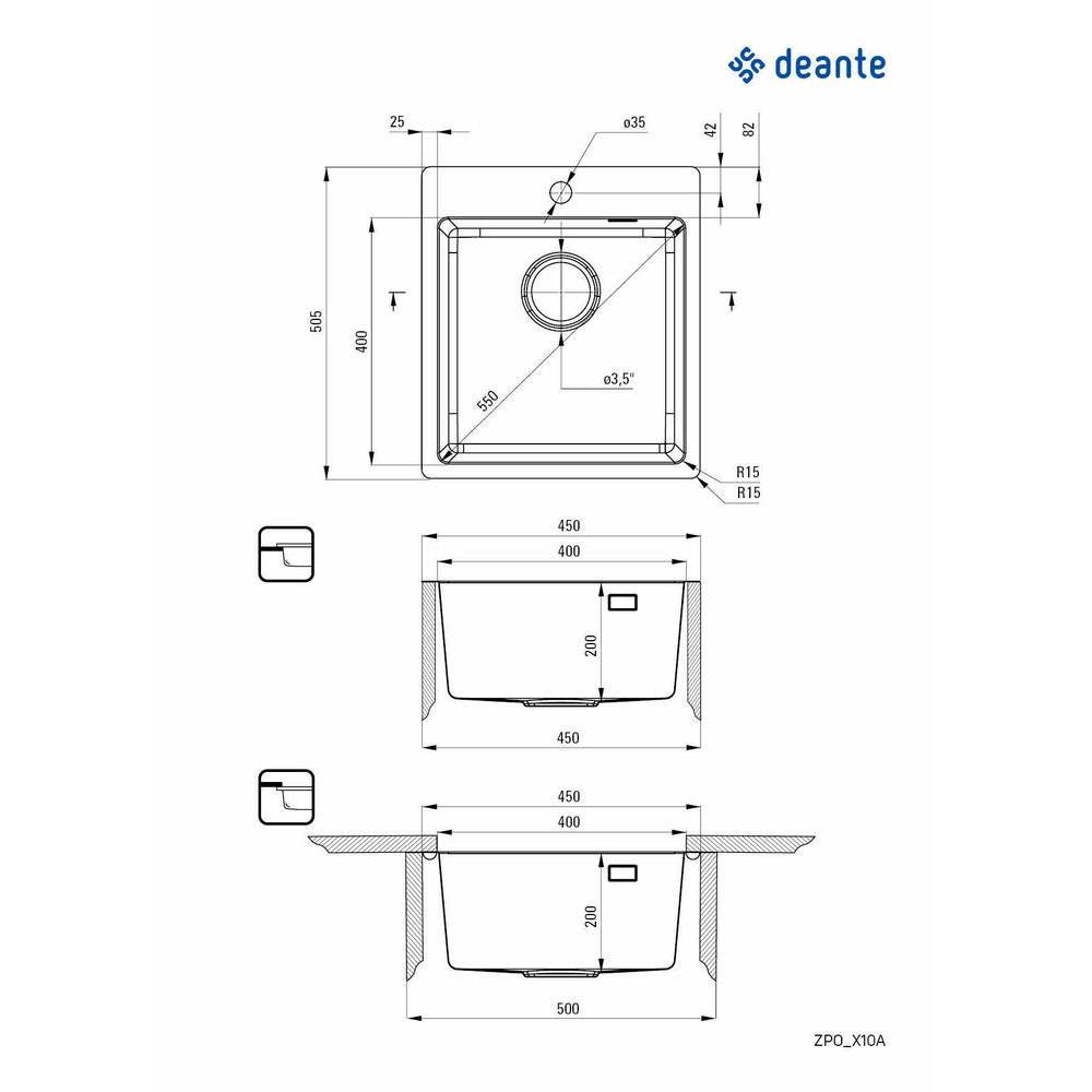Deante Olfato Satin Finish Sink 45x51 cm