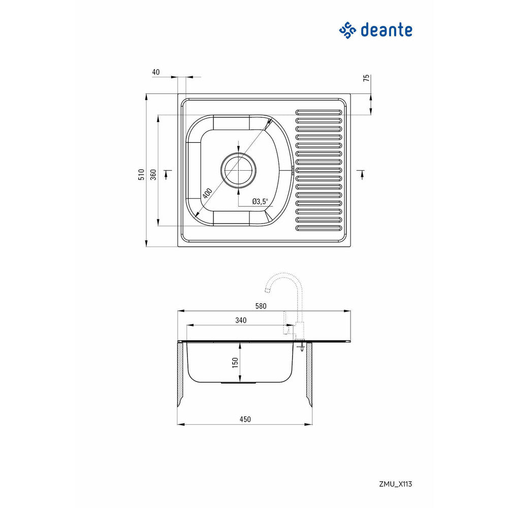 Мивка Deante Techno inox сатен 58x51 см
