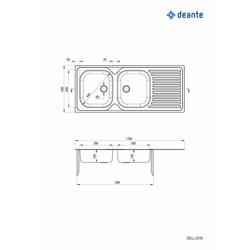 Двоен мивка Deante Techno инокс 117x50 см