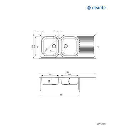 Двоен мивка Deante Techno инокс 117x50 см