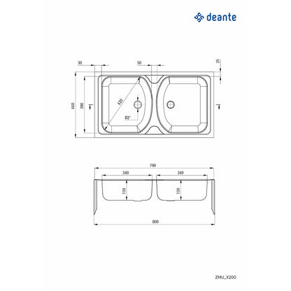 Двойна мивка Deante Techno инокс 79x44 см