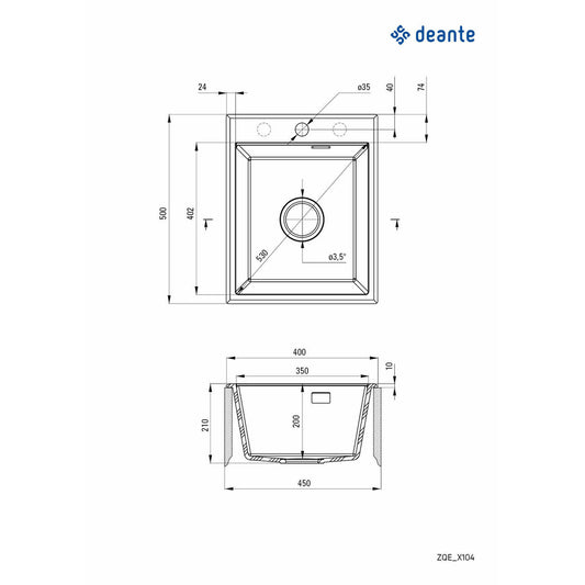 Deante Eridan Granite Sink 50x40 cm White