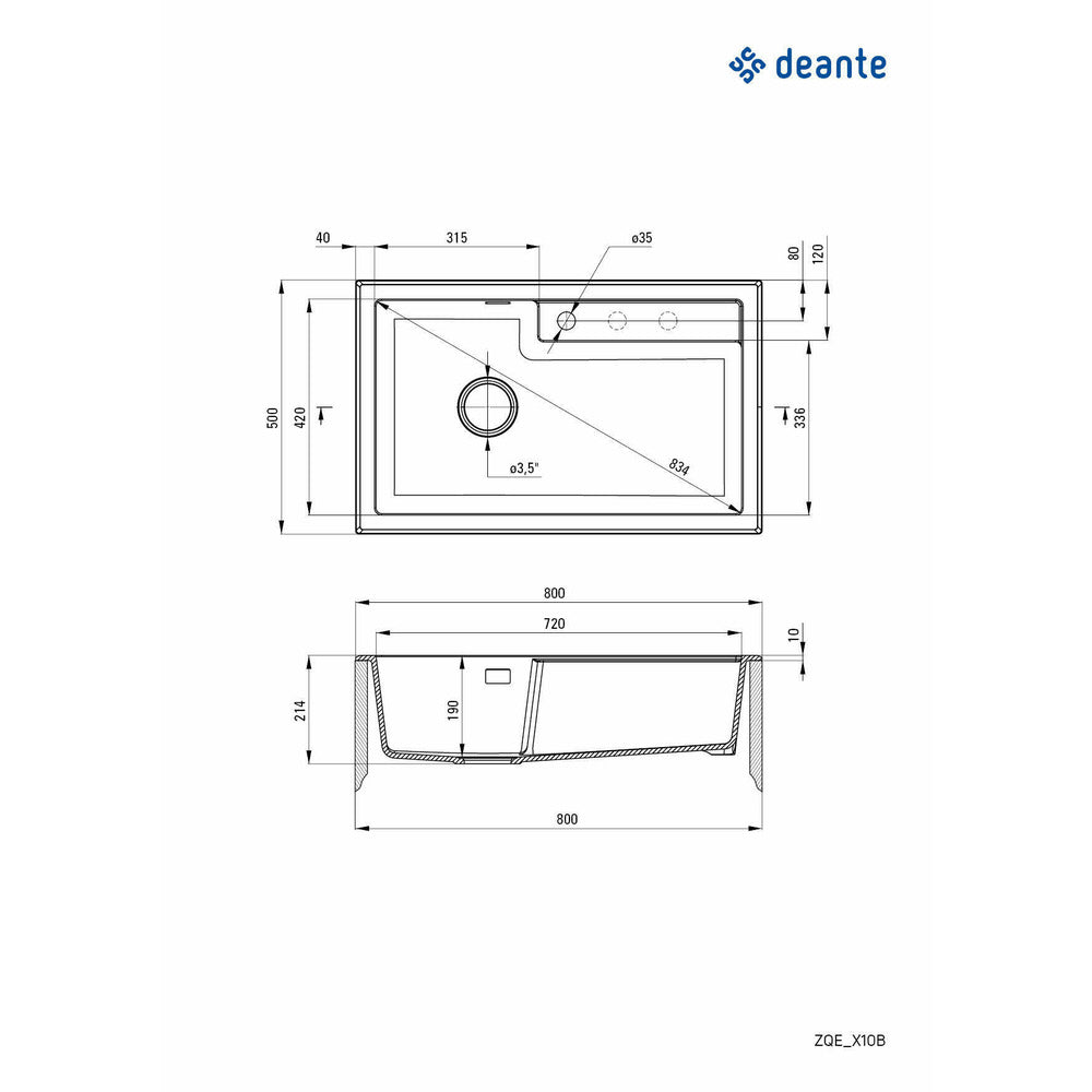 Deante Eridan Granite Sink 50x80 cm Grey