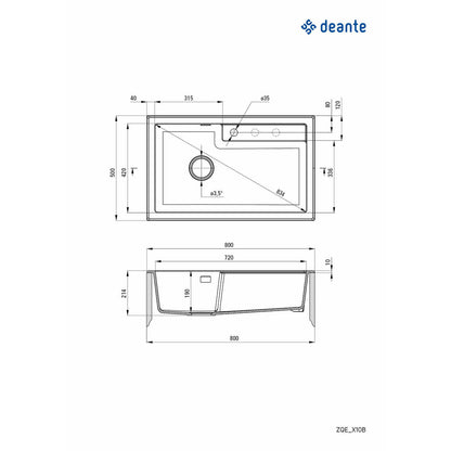 Deante Eridan Granite Sink 50x80 cm Grey