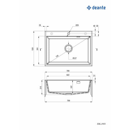Deante Eridan Granite Sink 52x70 cm Anthracite