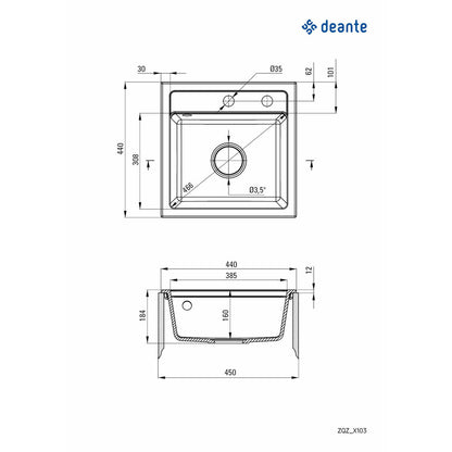 Deante Zorba Granite Sink 44x44 cm Graphite