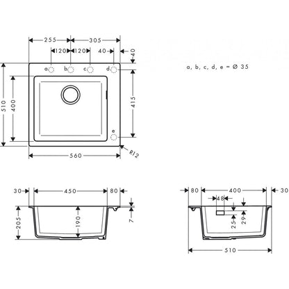 Комбинирана мивка Hansgrohe S51 SilicaTec сив бетон 56x51 см