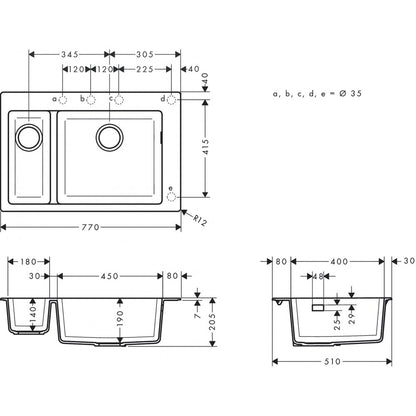 Кухненска мивка композит Hansgrohe S51 SilicaTec сив бетон 77x51 см с 2 мивки