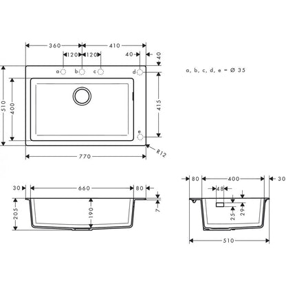 Чугунена мивка Hansgrohe S51 SilicaTec черен графит 77x51 см