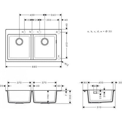 Композитна чиния Hansgrohe S51 SilicaTec сив бетон 88x51 см