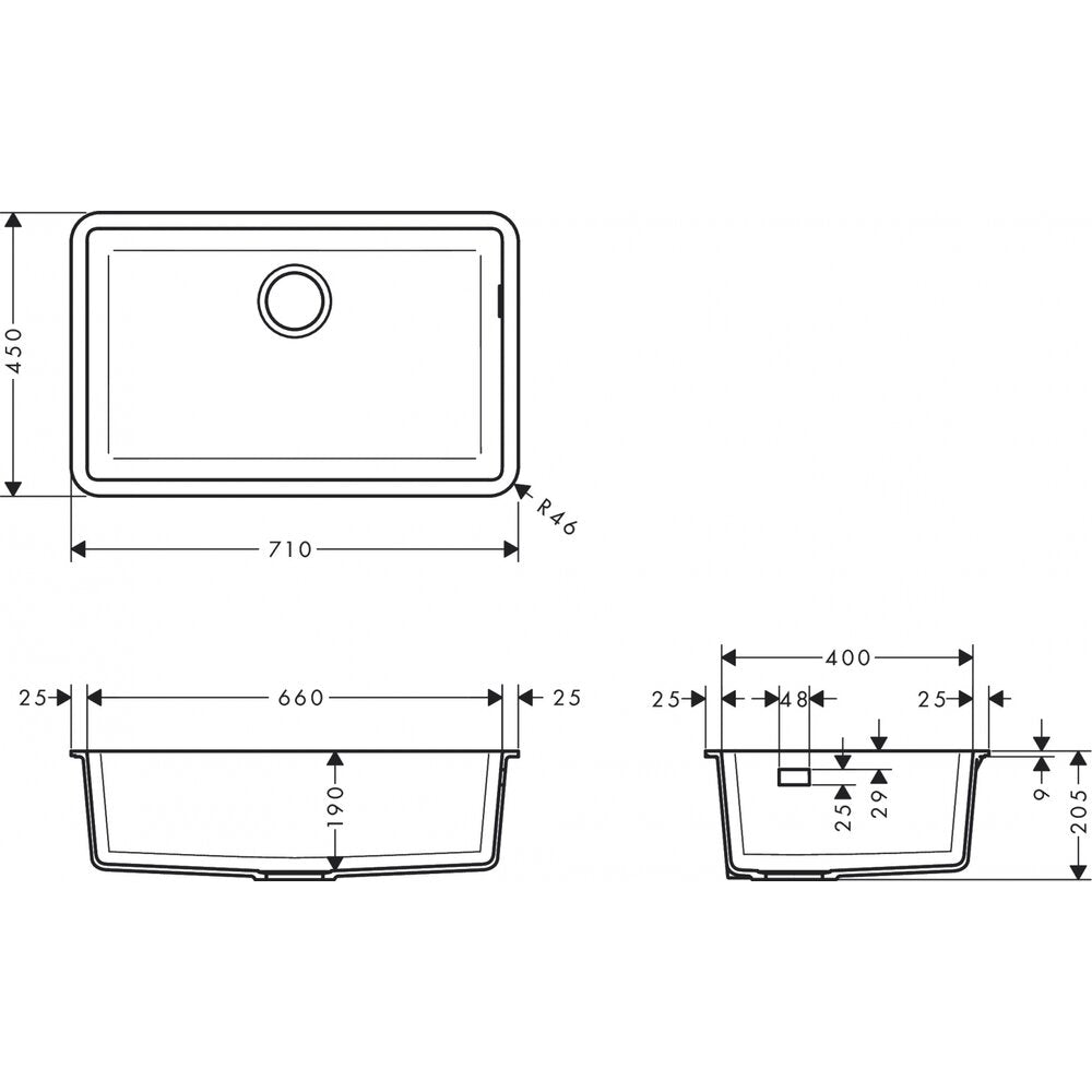 Hansgrohe S51 SilicaTec Composite Sink in Hard Graphite 71x45 cm